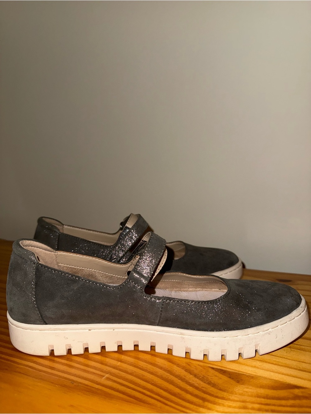 Ryka Gray Glitter Mary Jane Sneakers with White Platform - Picture 3 of 15